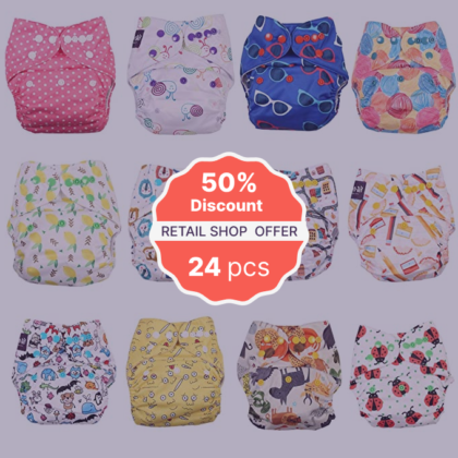 Retail Combo#3 Diaper Pack of 24. Including 24 Inserts | Reusable diapers for babies